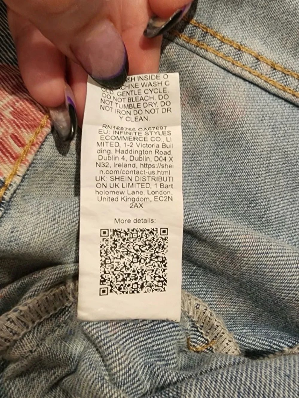 SHEIN Light Blue Denim Jacket with Pink Rose Print - Picture 4 of 6